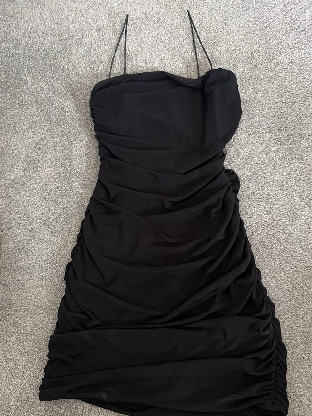Princess Polly Black Ruched Spaghetti-Strap Mini Dress